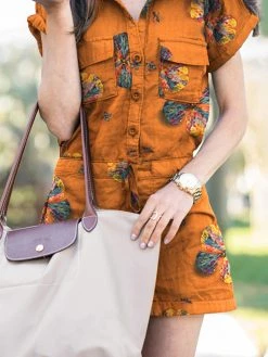 Flower Print Drawstring Waist Pocket Button Front Romper -Zanzea Shop c1db540b 16f8 4358 996f 00e7e3136d46