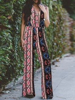Women Floral Geometric Print V-Neck Bohemian Sleeveless Jumpsuit -Zanzea Shop c200195b 9414 4742 ad42 7039993206db