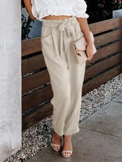 Solid Pocket Elastic Waist Carrot Pants With Belt -Zanzea Shop c2466e88 5df0 4aed 9bd8 a938ef17f21b