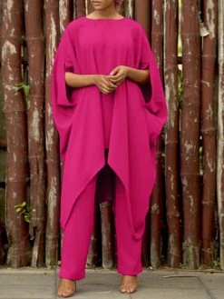 Solid Irregular Dolman Sleeve Crew Neck Loose Two Pieces Suit -Zanzea Shop c2a71fe5 688b 4295 8013 0a674542b8ae