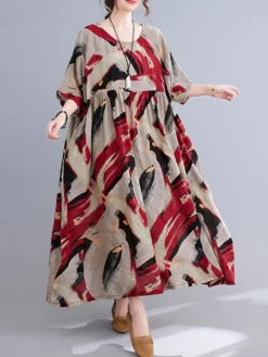 Abstract Painted Loose O-neck Half Sleeve Women Vintage Dress -Zanzea Shop c2b0e344 74e9 4e84 af07 841661f6fa61