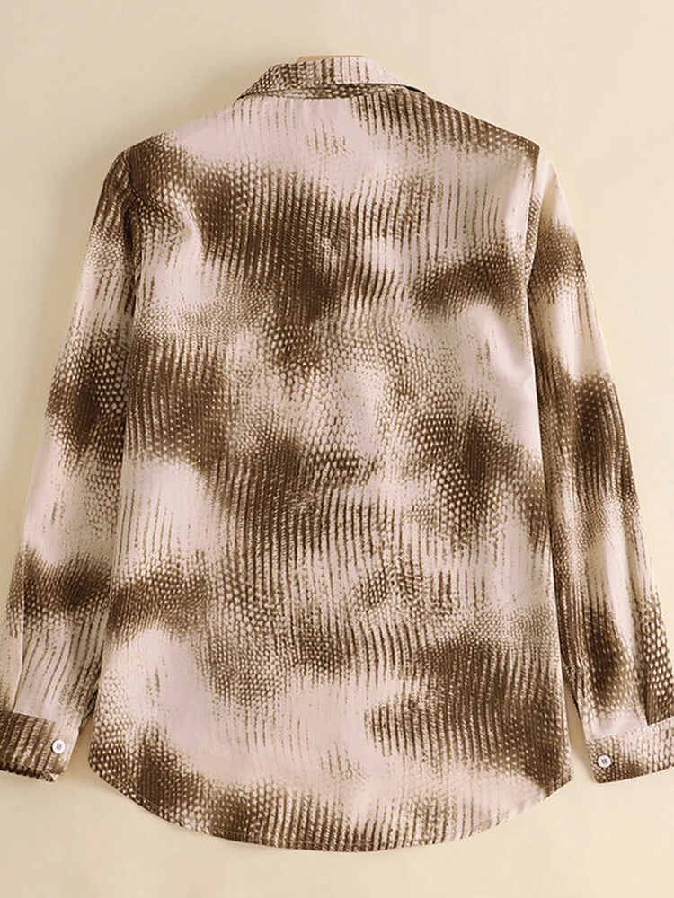 Women Snake Skin Print Long Sleeve Lapel Shirt 4 Women Snake Skin Print Long Sleeve Lapel Shirt - Image 4