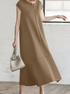 Women Solid Short Sleeve Casual Crew Neck Dress -Zanzea Shop c2d0ce79 7441 4732 9ac9 245cef91d76a