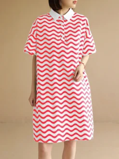 Chevron Pattern Pocket Button Lapel Short Sleeve Casual Dress -Zanzea Shop c3287282 4073 4ac8 9dec bbb52a70554a