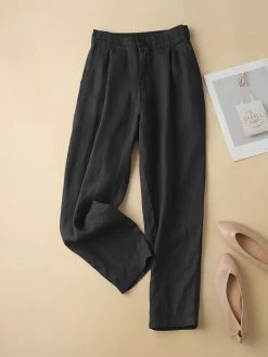 Women Solid Color Cotton Casual Pants With Pocket -Zanzea Shop c33c2ed7 8ea4 49e3 b9d0 048f97b7c9bf