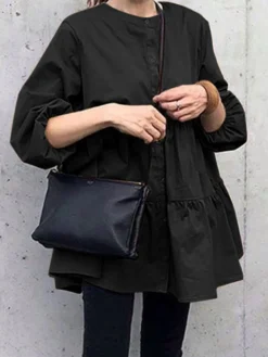 Casual O-neck Puff Sleeve Plus Size Pleated Shirt For Women -Zanzea Shop c3622da7 92b8 4408 af2b 86c5820fa5f3