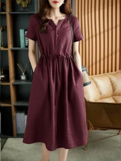 Solid Pocket Drawstring Waist Button Short Sleeve Dress -Zanzea Shop c3ad2be9 ca7f 4042 ac37 d5d1c44311b9