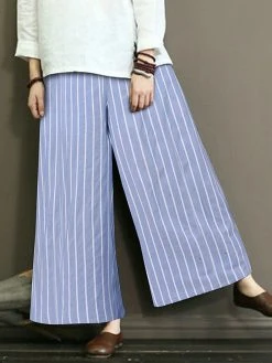 Striped Print Pocket Loose Wide Leg Pants -Zanzea Shop c3df96d2 41df 46d7 9a92 31bb19f19877