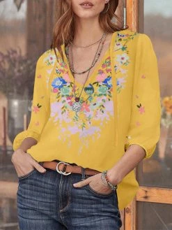 Floral Print Tie Neck Bohemian 3/4 Sleeve Blouse 7 Floral Print Tie Neck Bohemian 3/4 Sleeve Blouse -Zanzea Shop c48531ed 38a2 4af0 a682 beefcdf888d6