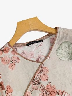 Women Plant Print Contrast Piped V-Neck 3/4 Sleeve Blouse -Zanzea Shop c4a80ad1 1d22 4735 b7e7 a515066c3188