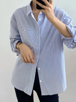 Stripe Pattern Button Front Long Sleeve Lapel Shirt