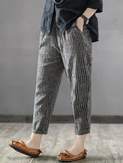 Vintage Striped Pockets Cotton Harem Pants -Zanzea Shop c4e17683 a198 4b21 b4cf e0c27a1f1557