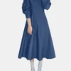 Solid Long Sleeve Casual A-line Denim Dress