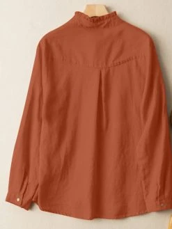 Solid Ruffle Trim Stand Collar Pocket Button Blouse -Zanzea Shop c542d5f0 4e07 4fd3 afab 52e98dce8ee1