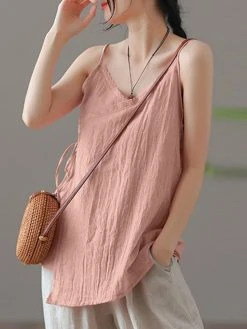 Women Plain Wrap Tie Side Cotton Spaghetti Strap Cami -Zanzea Shop c5616c09 184b 45ae 875b 865495f04402