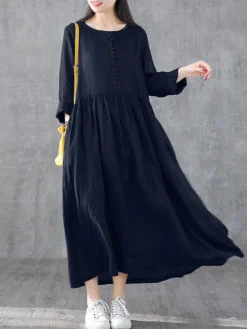 Solid Color A-line Loose Plus Size Dress -Zanzea Shop c5b15f2a 511e 41fd 8291 343d0131e30d