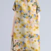 Women Allover Watercolor Floral Print Lapel Short Sleeve Dress