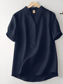 Solid Button Short Sleeve Casual T-shirt -Zanzea Shop c6205b22 6837 4cef 88e5 22c8118c031a