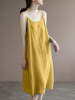 Solid Spaghetti Strap Midi Casual Dress For Women -Zanzea Shop c62214f7 74ce 424b af1d 636b512c460f