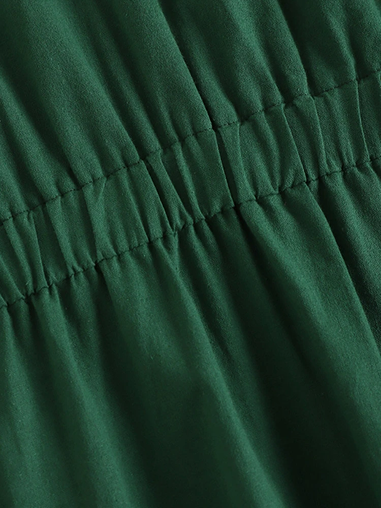 Solid Elastic Waist V-neck Short Sleeve Casual Dress 11 Solid Elastic Waist V-neck Short Sleeve Casual Dress - Image 11