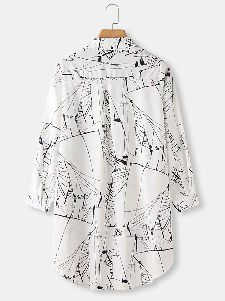 Splash Ink Print Long Sleeve Irregular Plus Size Long Shirt 2 Splash Ink Print Long Sleeve Irregular Plus Size Long Shirt - Image 2