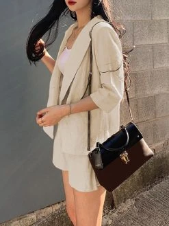 Solid 3/4 Sleeve Lapel Elastic Waist Two Pieces Suit -Zanzea Shop c6740db8 2027 46fe 9c94 92059cc9b063