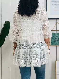 Lace Crochet Ruffle Half Sleeve Plus Size Blouse -Zanzea Shop c6999582 9243 450a 81be d586bdd0b58e