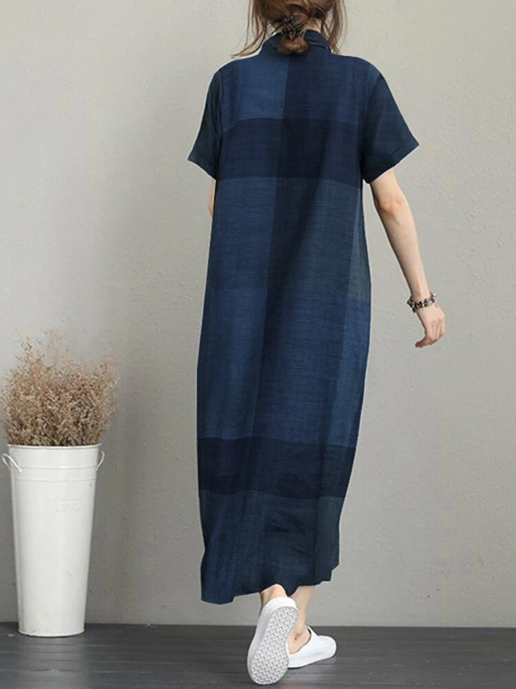 Check Print Pocket Button Front Short Sleeve Lapel Dress 2 Check Print Pocket Button Front Short Sleeve Lapel Dress - Image 2