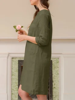 Solid Dual Pocket Slit Hem V-neck 3/4 Sleeve Vintage Dress 23 Solid Dual Pocket Slit Hem V-neck 3/4 Sleeve Vintage Dress -Zanzea Shop c6eb9c32 5296 4291 bfd9 4021fdf5427f