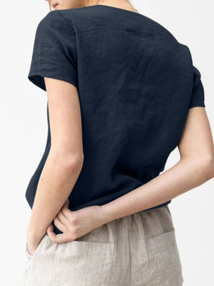 Solid V-neck Short Sleeve Casual Cotton T-shirt 4 Solid V-neck Short Sleeve Casual Cotton T-shirt - Image 4