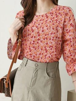 Random Allover Print Crew Neck 3/4 Sleeve Casual Blouse -Zanzea Shop c757f170 48ae 4829 ba1c 92bd7864582a