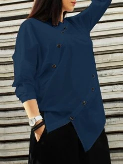 Women Irregular Button Design Solid Long Sleeve Shirt -Zanzea Shop c7794161 3d95 4c82 98c8 26bf9c58f1ee