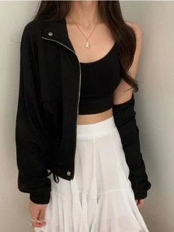 Solid Lapel Long Sleeve Zip Front Drawstring Jacket -Zanzea Shop c7b56f54 8908 4bda ac37 eee15403953e