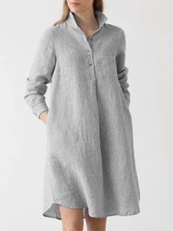 Stripe Print Pocket Button Half Placket Lapel Shirt Dress -Zanzea Shop c805d8f2 db7b 4aa5 a915 7d970a7612db