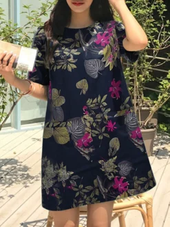 Flower Leaves Print Short Sleeve Crew Neck Vintage Dress 20 Flower Leaves Print Short Sleeve Crew Neck Vintage Dress -Zanzea Shop c806de20 09f3 4c87 97c0 3c80e1690ebd
