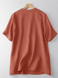 Solid Button Front Short Sleeve V-neck Casual Blouse -Zanzea Shop c823b765 44ca 4bb7 bde8 03cb50c499fc