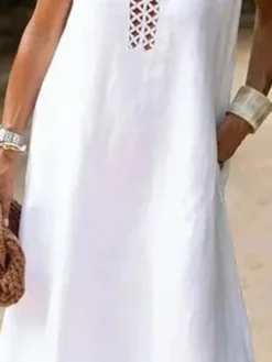 Women Plain Hollow Out V-Neck Cotton Sleeveless Dress -Zanzea Shop c845ff70 b58c 425f 8c14 b7f79726cd24