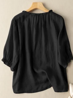 Lettuce Edge Crew Neck Solid Button 3/4 Sleeve Blouse -Zanzea Shop c859dc72 2ad7 425e 88aa 3ae41ffbc1a8