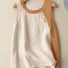 Contrasting Color Button Sleeveless Round Neck Casual Cotton Tank Top