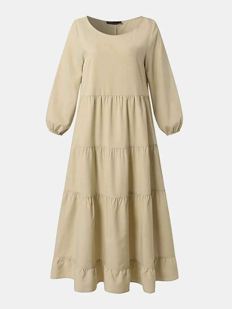 Solid Crew Neck A-line 3/4 Sleeve Casual Dress 1 Solid Crew Neck A-line 3/4 Sleeve Casual Dress