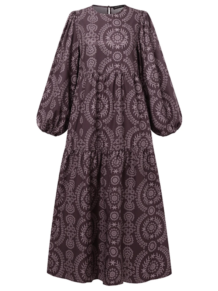 Print O-neck Puff Sleeve Plus Size Casual Dress For Women 3 Print O-neck Puff Sleeve Plus Size Casual Dress For Women - Image 3