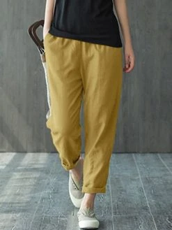 Solid Pocket Casual Cropped Tapered Pants For Women -Zanzea Shop c881f31b 415a 45b6 a39f 8570d7842c22