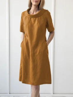 Solid Short Sleeve Pocket Lapel Dress For Women -Zanzea Shop c8b57be5 c9ca 478d b4fe 3a66de1b7f2d