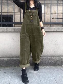 Solid Corduroy Pocket Casual Sleeveless Wide Leg Jumpsuit -Zanzea Shop c8ba3195 2032 470c a85e b22456bb386a