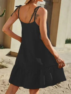Women Plain Ruffle Hem Tie Spaghetti Strap Cotton Dress -Zanzea Shop c8c95ba9 df8f 4c5c 9675 81961792f486