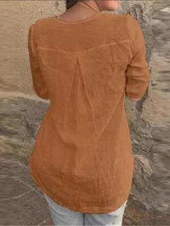 Cotton Solid Button Ruched High-Low Hem Casual Blouse -Zanzea Shop c8e48198 b377 43c7 a164 46af796ad72e