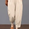 Solid Elastic Waist Pocket Pants For Women
