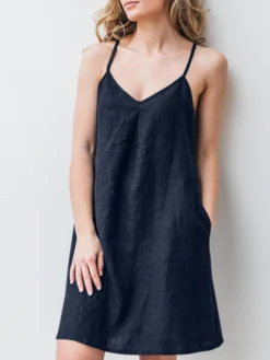 Solid Pocket Spaghetti Strap Backless Dress For Women -Zanzea Shop c8f84d3a 14ce 4e21 916b 9dbc0bfb8746