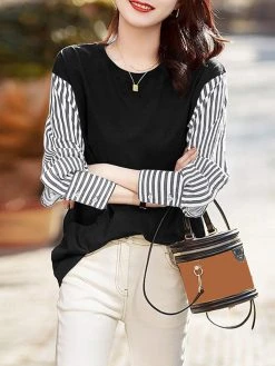 Stripe Patchwork Long Sleeve Crew Neck Blouse 8 Stripe Patchwork Long Sleeve Crew Neck Blouse -Zanzea Shop c912cd4d c3d1 4de0 a462 4dccb8a6a60e