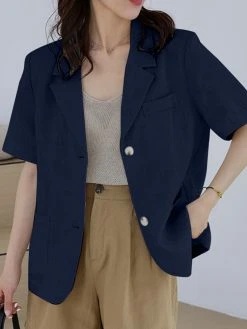 Solid Pocket Button Front Short Sleeve Lapel Casual Blazer -Zanzea Shop c91aa0cc 5773 4a3a bc8f 4b82879da16d